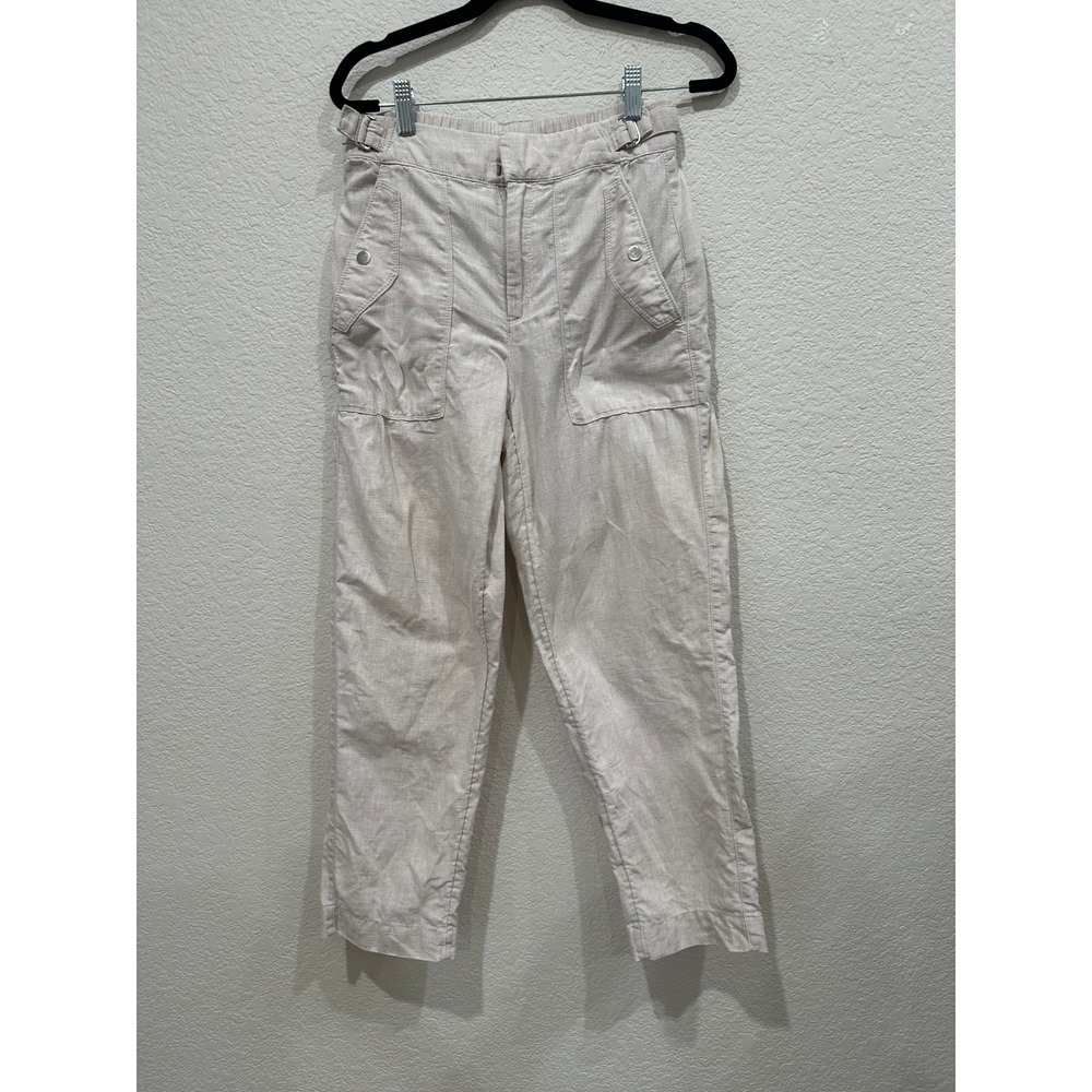 Athleta Womens Oatmeal Beige 100% Linen Utility Cargo Straight Leg Pants